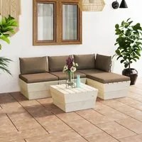 Set Divani da Giardino su Pallet 5 pz con Cuscini Legno Abete 3063464