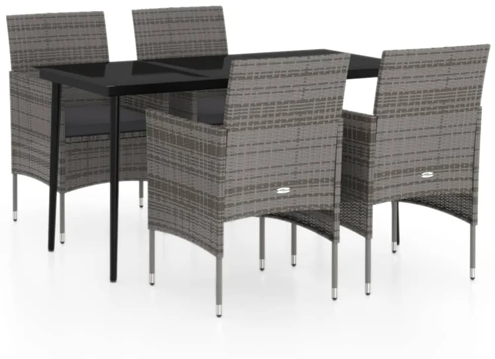 Set da pranzo da giardino 5 pz con cuscini grigio e nero