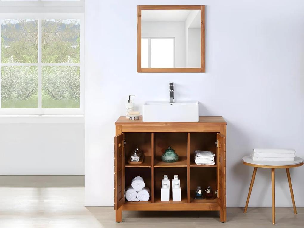 Mobile bagno con lavabo semplice e specchio 90 cm in Legno di acacia - PULUKAN
