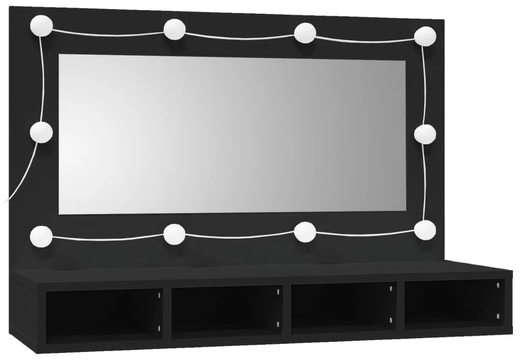 Mobile a specchio con led nero 90x31,5x62 cm