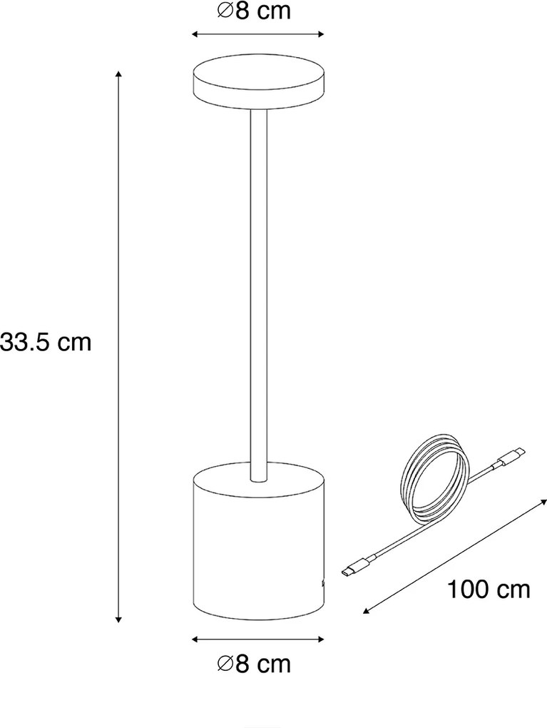 Lampada da tavolo da esterno nera incl. LED con dimmer touch ricaricabile - Dupont