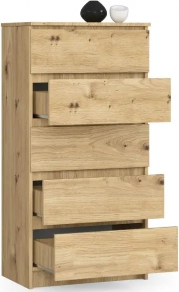 Cassettiera Moderna 60x40x120 Cm 5 Cassetti Rovere Effetto Legno Artika