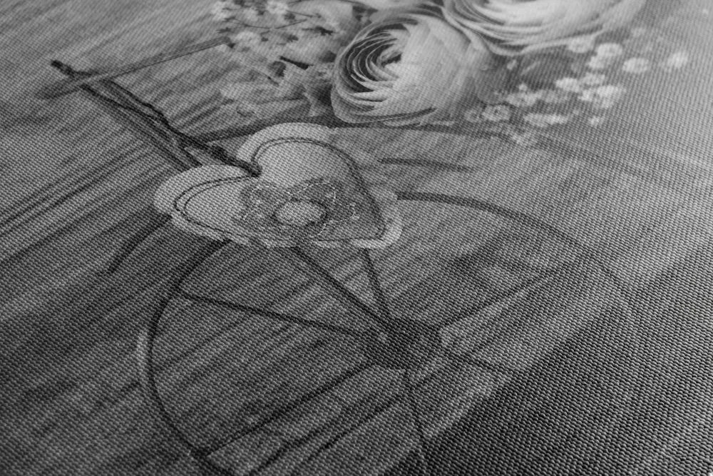 Quadro su tela – Fiori in bianco e nero in vaso vintage