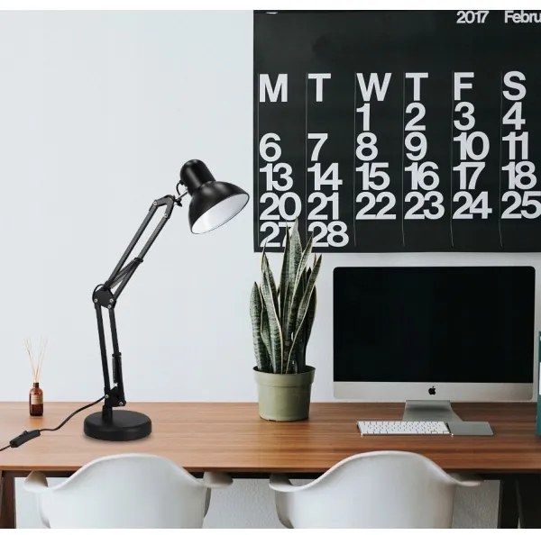 Lampada da tavolo con clip 2 in 1, 1xE27/60W/230V, nera