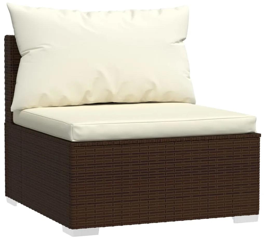 Set divani da giardino con cuscini 3 pz in polyrattan marrone
