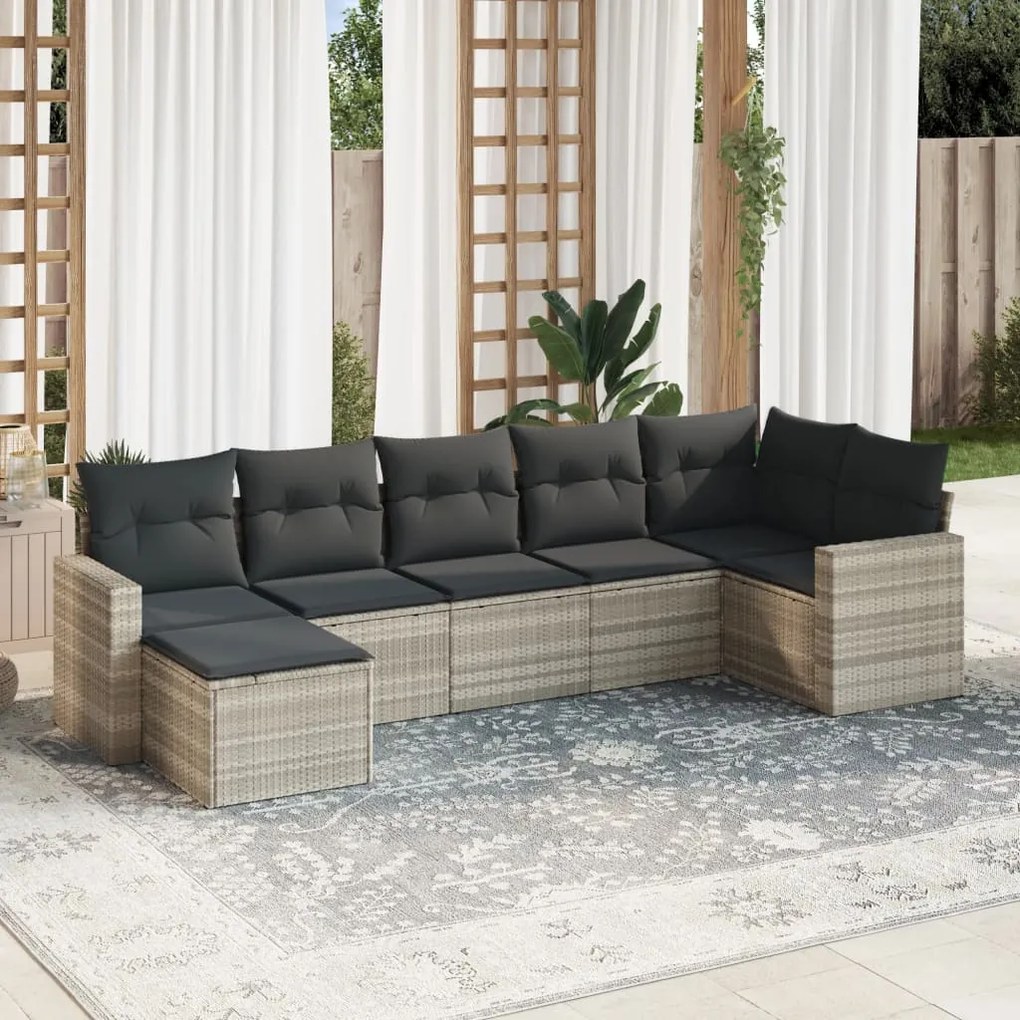 Set divani da giardino 7pz con cuscini grigio chiaro polyrattan