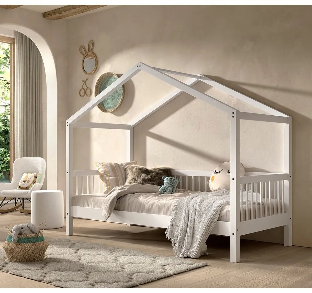 Letto per bambini in legno di faggio bianco con letto estraibile 90x200 cm Forrest - Vipack
