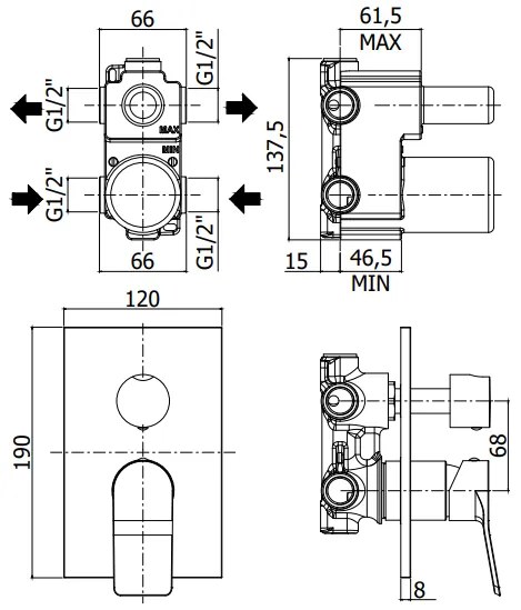 Paffoni Tilt Ti018no Miscelatore doccia Incasso con Deviatore 2 Uscite Piastra in Metallo Senza Parte Incasso Nero Opaco