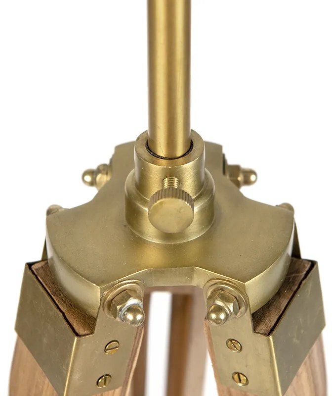 Lampada da terra rustica a treppiede in legno con ottone anticato - Cortin