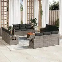 Set Divani da Giardino 13 pz con Cuscini Grigio in Polyrattan 3224499