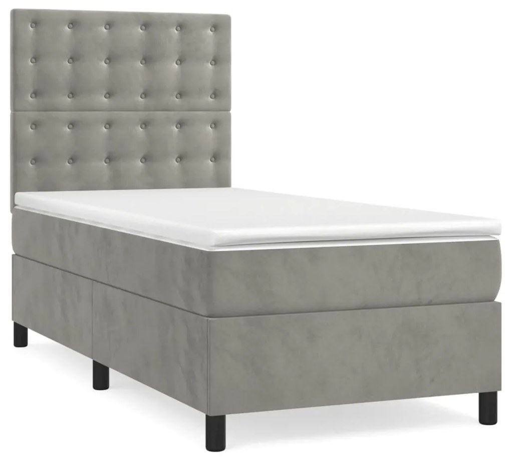 Letto a molle materasso e led grigio chiaro 90x190 cm velluto