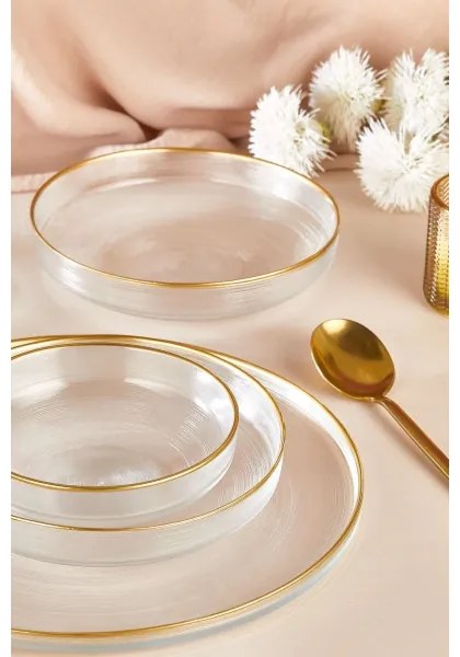 Set da tavola 18 pezzi in vetro trasparente con dettagli dorati
