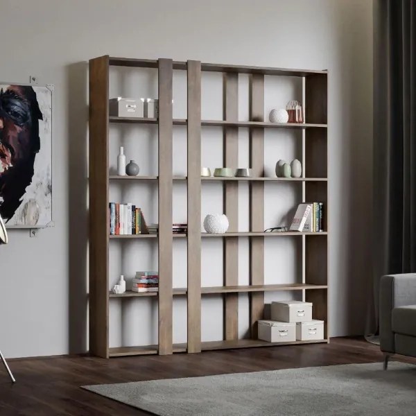Libreria 178x204h cm in legno Noce con 6 ripiani - KATO A