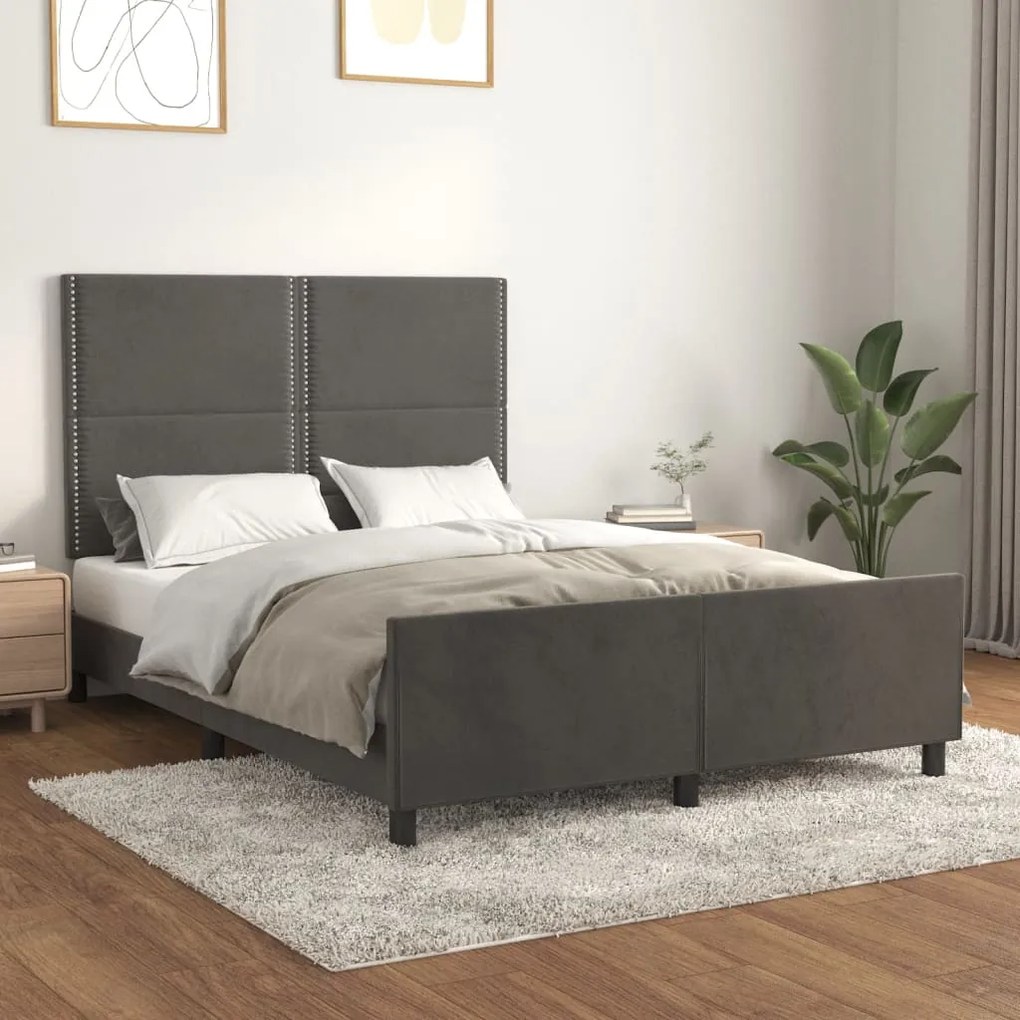 Giroletto Senza Materasso Grigio Scuro 140x200 Cm Velluto /