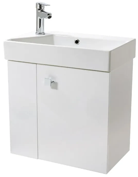Mobile bagno sospeso salvaspazio 55 cm bianco lucido con specchio Strada