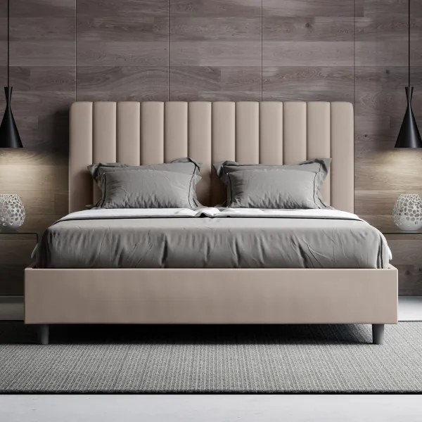 Letto matrimoniale senza rete imbottito 160x210 similpelle tortora Agueda