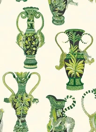 Cole & Son Carta da parati Khulu Vases - Green & White