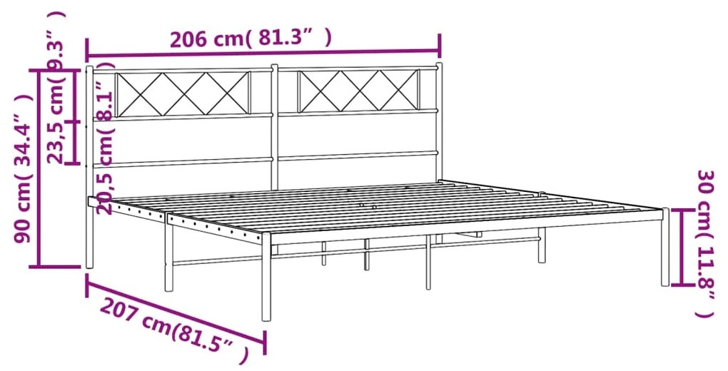 Giroletto con Testiera in Metallo Nero 200x200 cm