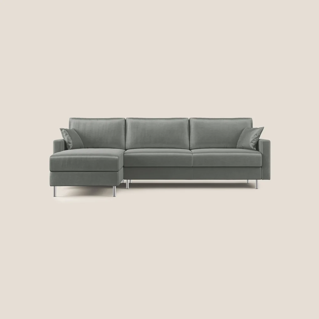 Andromeda divano letto angolare in velluto morbido impermeabile T01 grigio chiaro 270 cm sinistro (mat. 140x197)