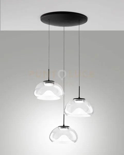 Brena sospensione trasparente 3 luci tonda a led cct 2700k - 3000k ...