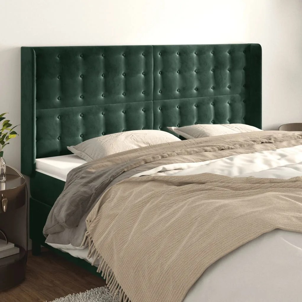 Testiera Ad Orecchio Verde Scuro 183x16x118/128 Cm İn Velluto /