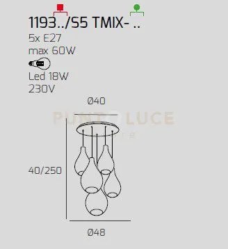 Sosp. bianco 5 luci tonda vetri (2 piccoli am+1 piccolo tr+1 medio ...