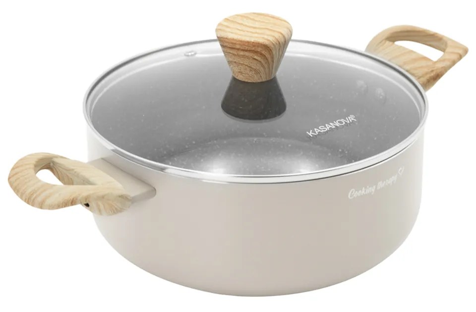 Casseruola 22 cm taupe scritta Cooking Therapy con coperchio
