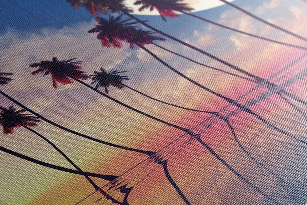Stampa su tela – Tramonto sopra palme tropicali