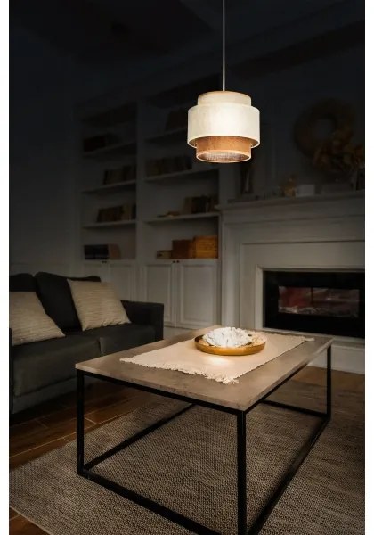 Lampadario a sospensione BOHO su cavo 1xE27/60W/230V, Ø 20 cm, bianco/iuta