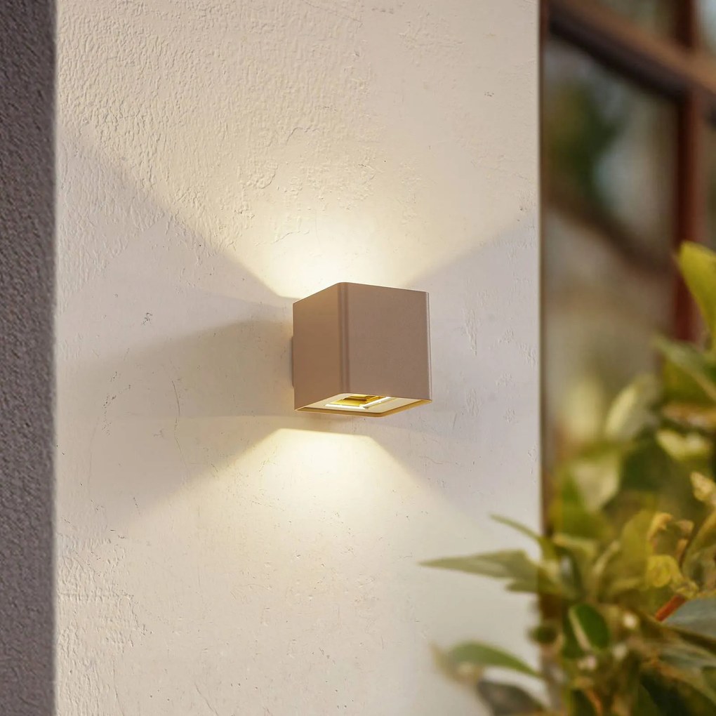 Lucande Applique da esterni LED Aaron, beige, alluminio, su/giù