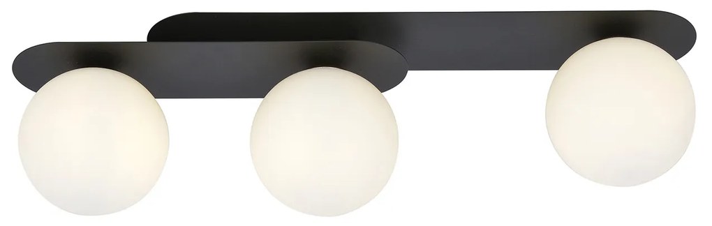 Plafoniera Minimal 3 Luci Teia In Acciaio Nero E Sfere Vetro Opale