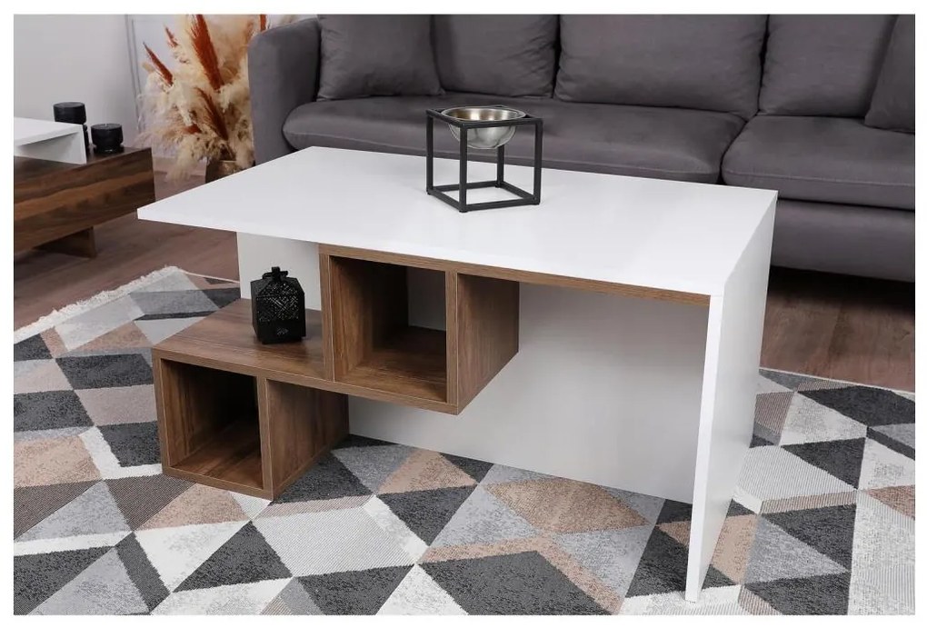 Tavolino DILAY 52x100 cm marrone/bianco