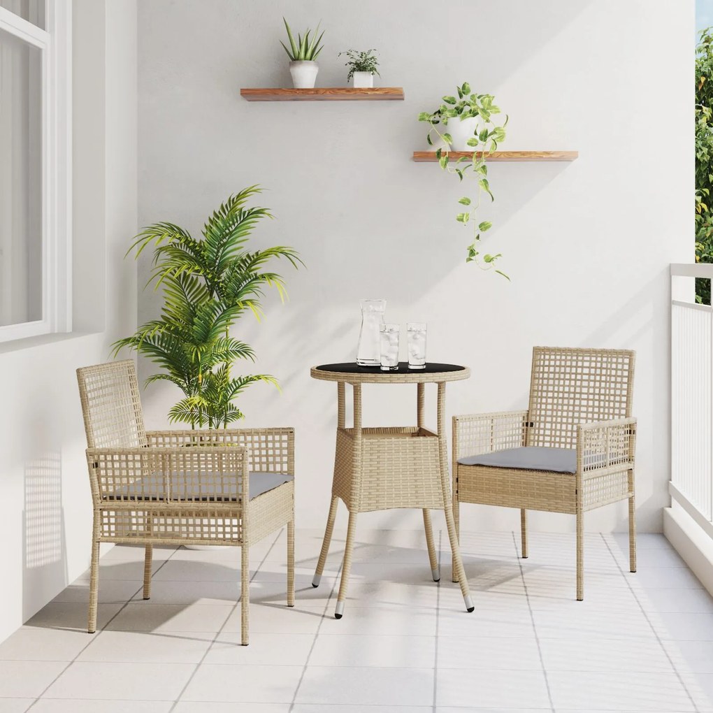 Set da pranzo da giardino set di 3 beige vimini, vetro durevole
