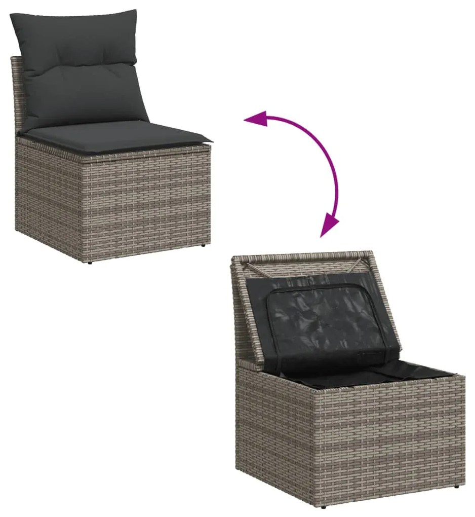 Set Divani da Giardino 7 pz con Cuscini Grigio in Polyrattan