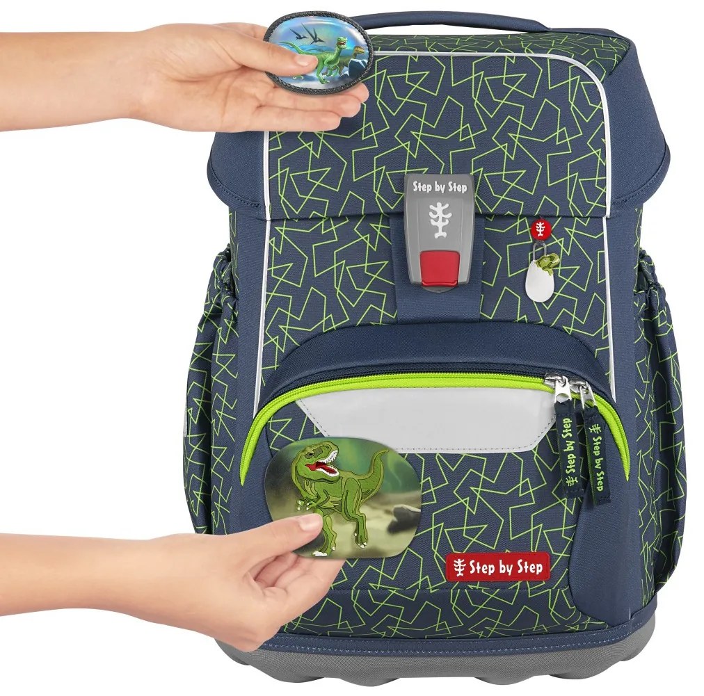 Zaino scuola Step by Step BASIS, Green Geometric - set 4 pezzi