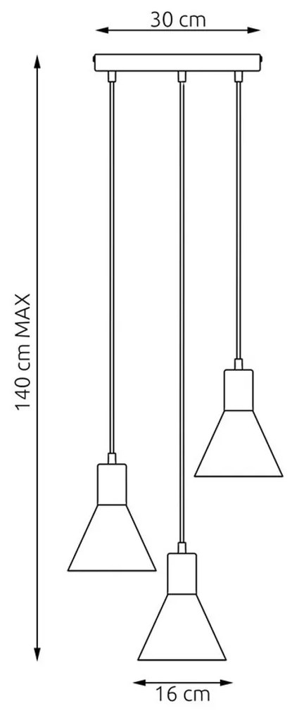 Lampada a sospensione in acciaio ROSA 3 nero/bianco e oro 3xE14