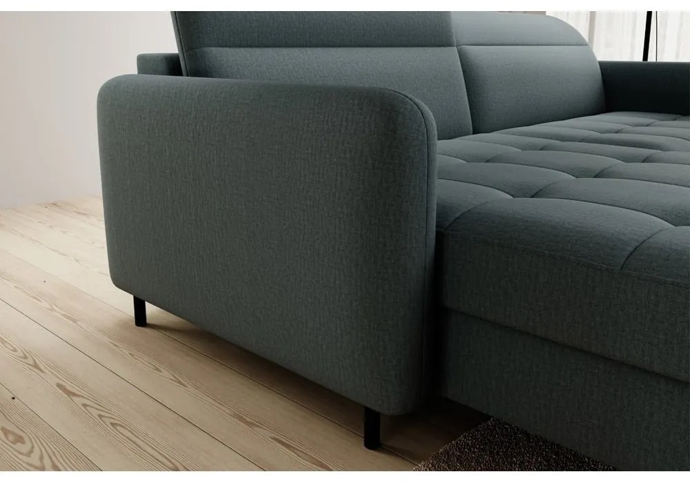 Divano angolare verde polveroso allungabile/con contenitore (con penisola a sinistra/con chaise lounge) e rivestimento in velluto Gomsi – ELTAP