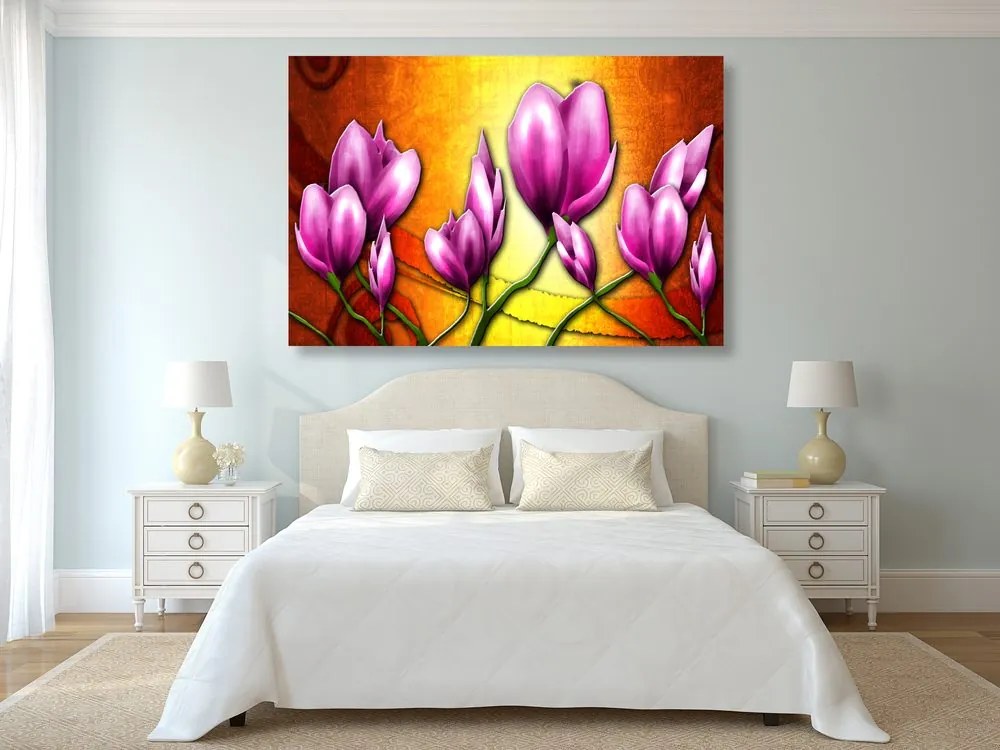 Quadro su tela – Fiori rosa in stile etnico