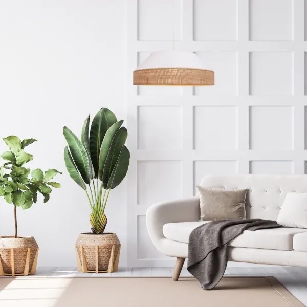 Lampadario a sospensione con filo MANISO 1xE27/60W/230V diametro 45 cm bianco/beige