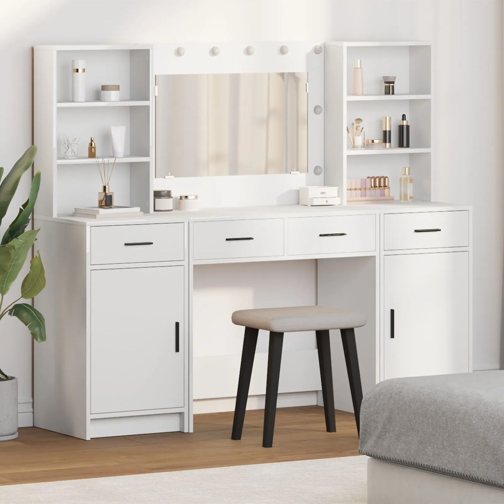 Set da toeletta 3 pezzi in legno ingegnerizzato bianco