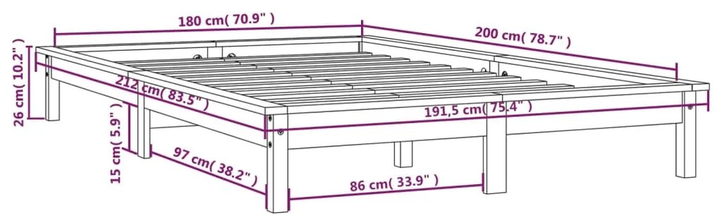 Giroletto Nero 180x200 cm Super King in Legno Massello di Pino