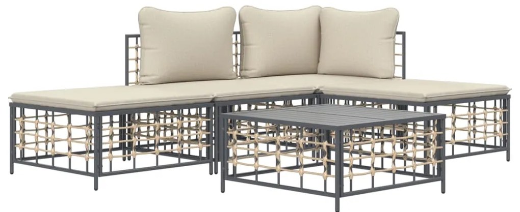 Set Divani da Giardino 5 pz con Cuscini Antracite in Polyrattan