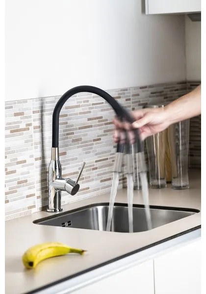 Sapho - Rubinetto per lavello con braccio flessible SILI nero/ottone