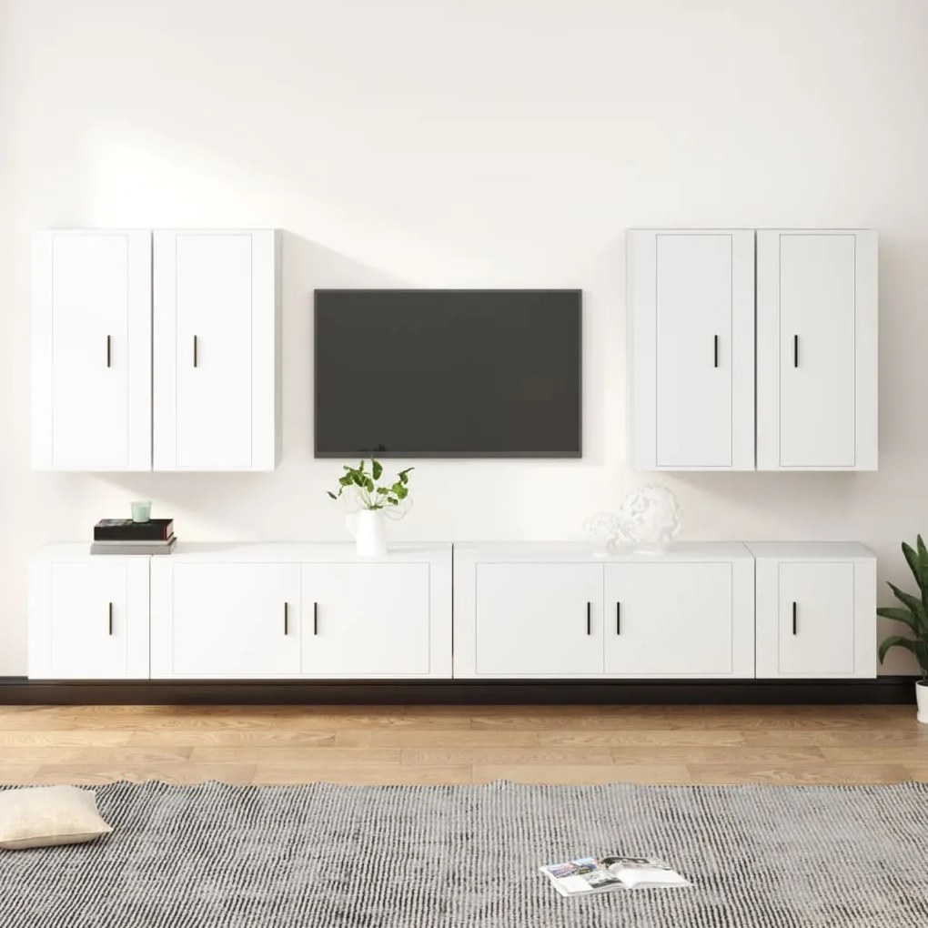 Set mobili porta tv 8pz bianco in legno multistrato