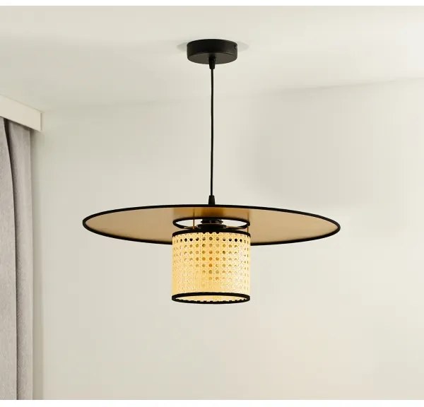 Duolla - Lampadario a sospensione con filo TOKYO RATTAN 1xE27/15W/230V diametro 50 cm oro/rattan
