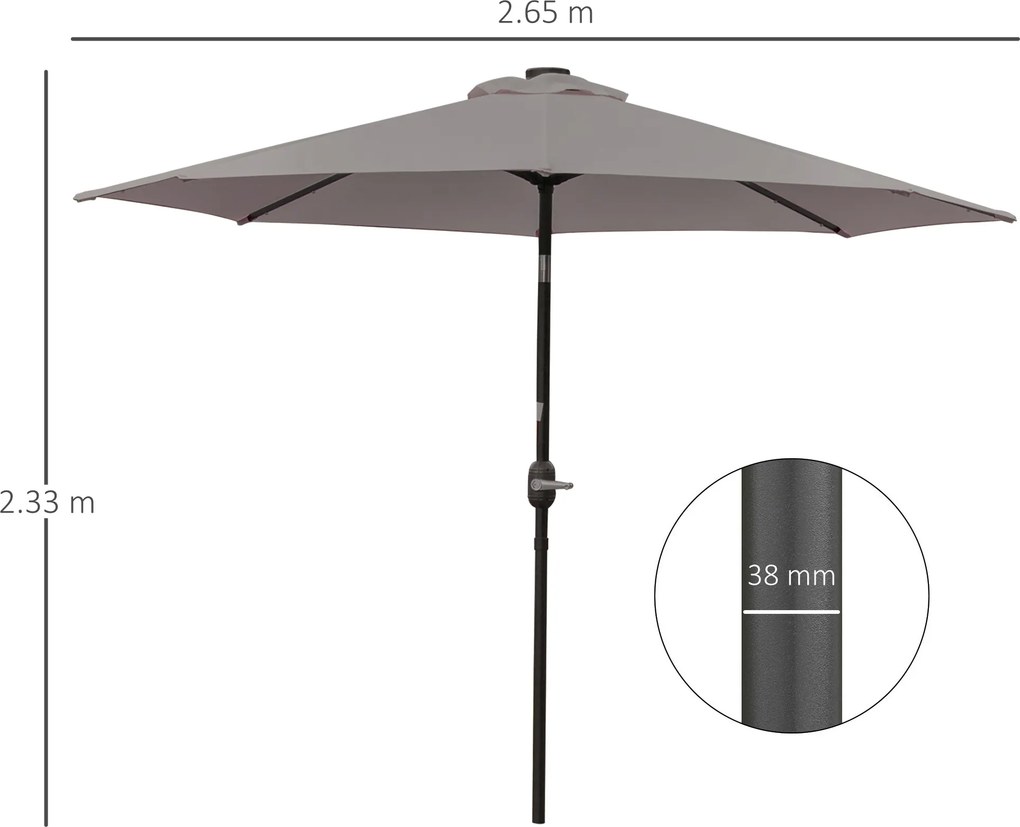 Ombrellone da Giardino Inclinabile Ø265 cm con 32 Luci LED Solari e Manovella Grigio...