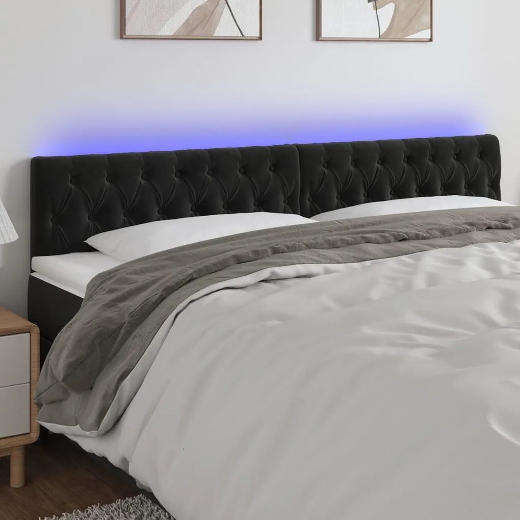 Testiera A Led Nera 200x7x78/88 Cm İn Velluto /