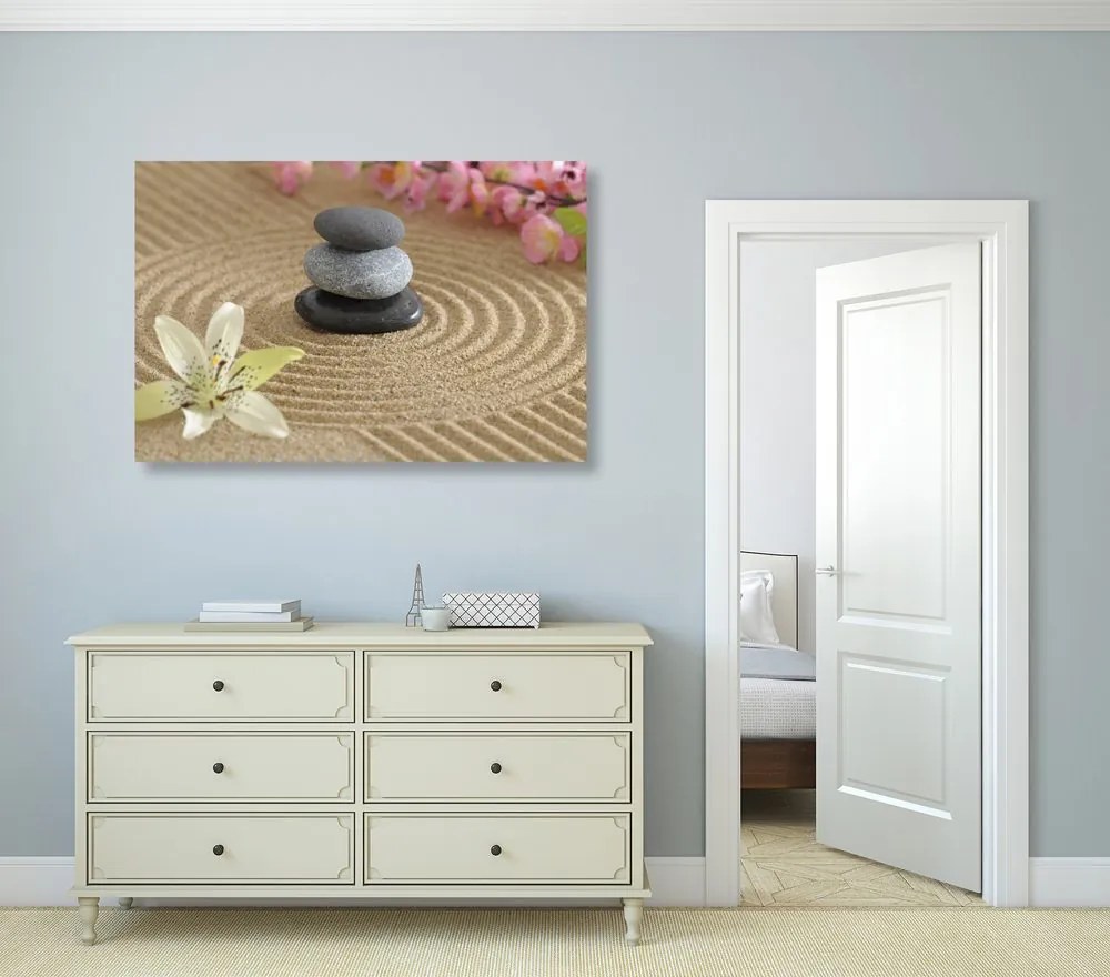 Quadro su tela – Giardino Zen e pietre nella sabbia