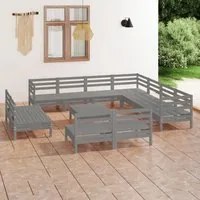 Set Divani da Giardino 12 pz in Legno Massello di Pino Grigio cod mxl 38045