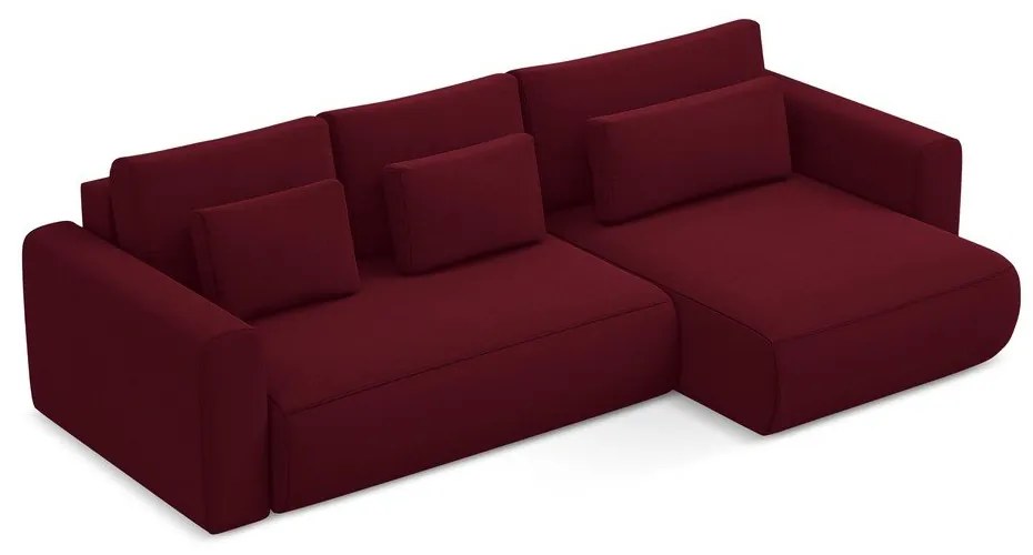 Divano angolare burgundy allungabile/con contenitore (con penisola a destra/con chaise lounge) con rivestimento in velluto Kapua – Makamii